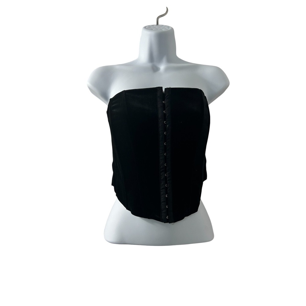 Beverly and Beck Velvet Corset Top XS Black Strapless Hook Eye Goth Grunge Edgy